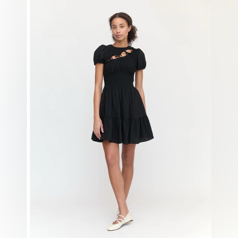 HILL HOUSE - The Gia Mini Nap Dress / Size Small / Black Tonal Seersucker